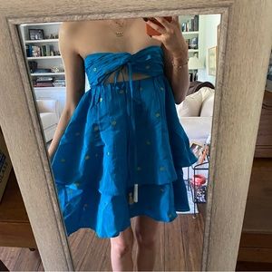 free people ollari strapless blue lily dress 0